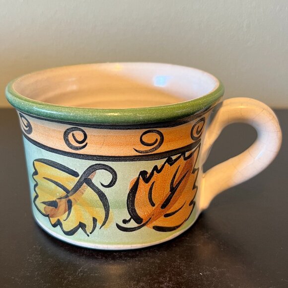 Stoneware Specialties Handcrafted Hand Painted Autumn Leaves Pottery Mug Bowl - Picture 2 of 9